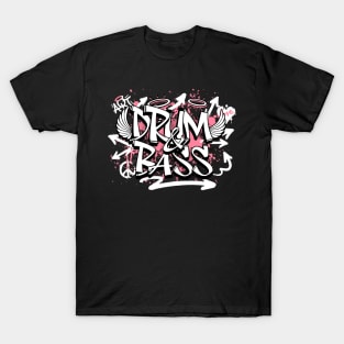 DRUM AND BASS  - Graffiti Steez (Pink/White) T-Shirt